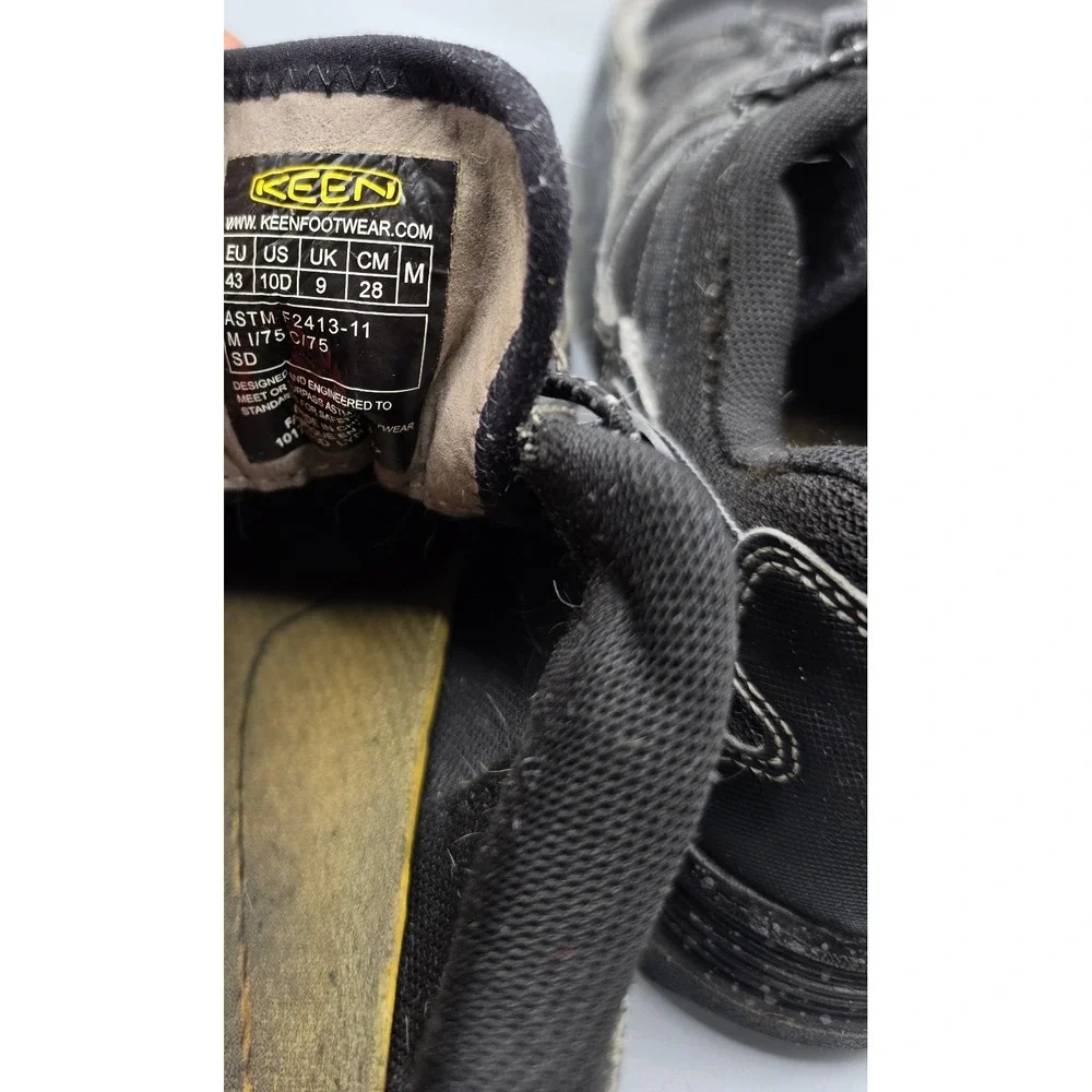 KEEN ASTM F2413-11 Men's 10D Black Safety Work Shoes Slip Resistant Quick Lace